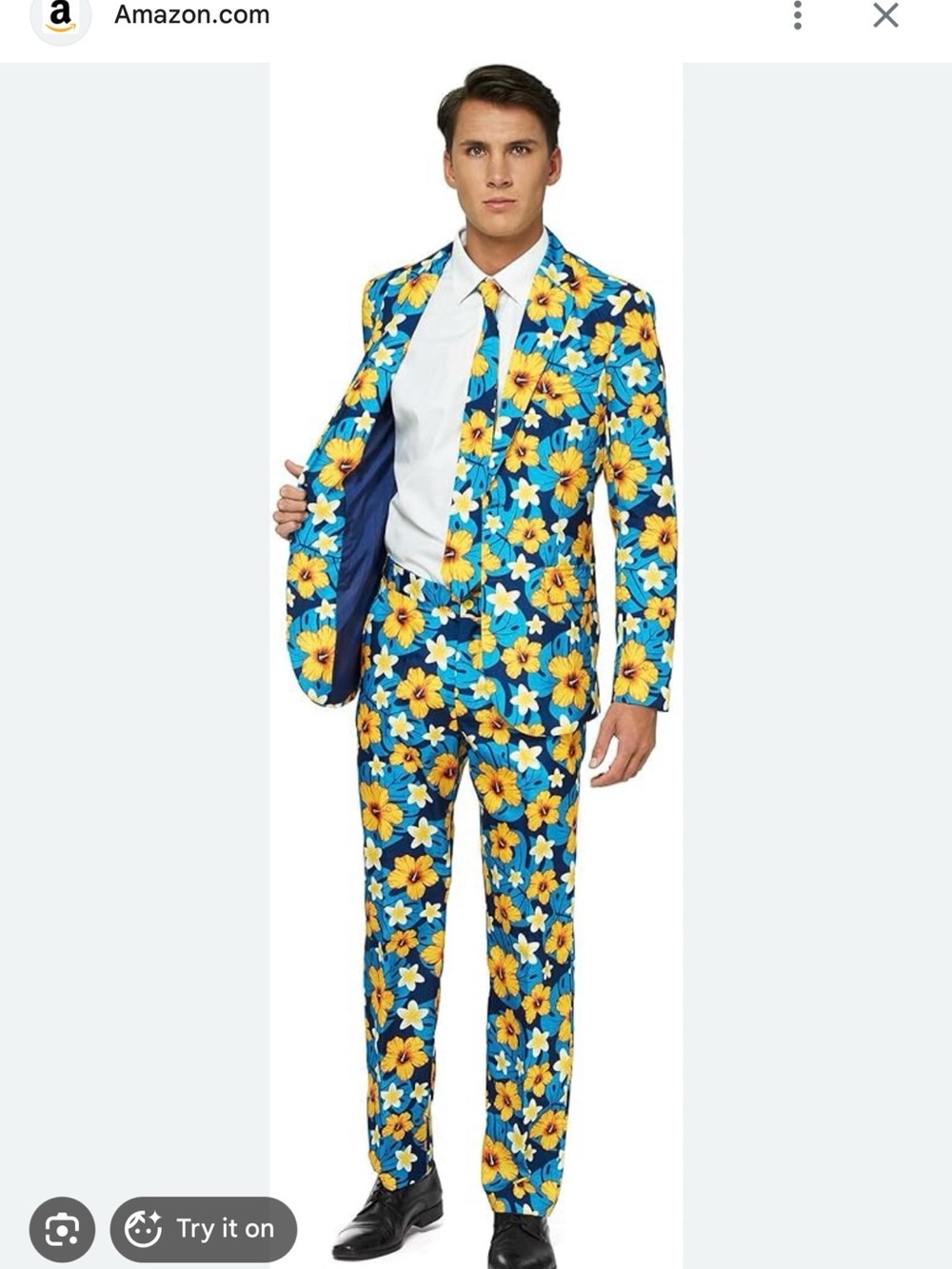 Offstream Men’s Party Suit Tropical Flowers Printed Jacket And Pants Only Size M